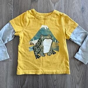 Tea Collection Japan Frog Shirt Layered Sleeves Yellow Boys sz 3